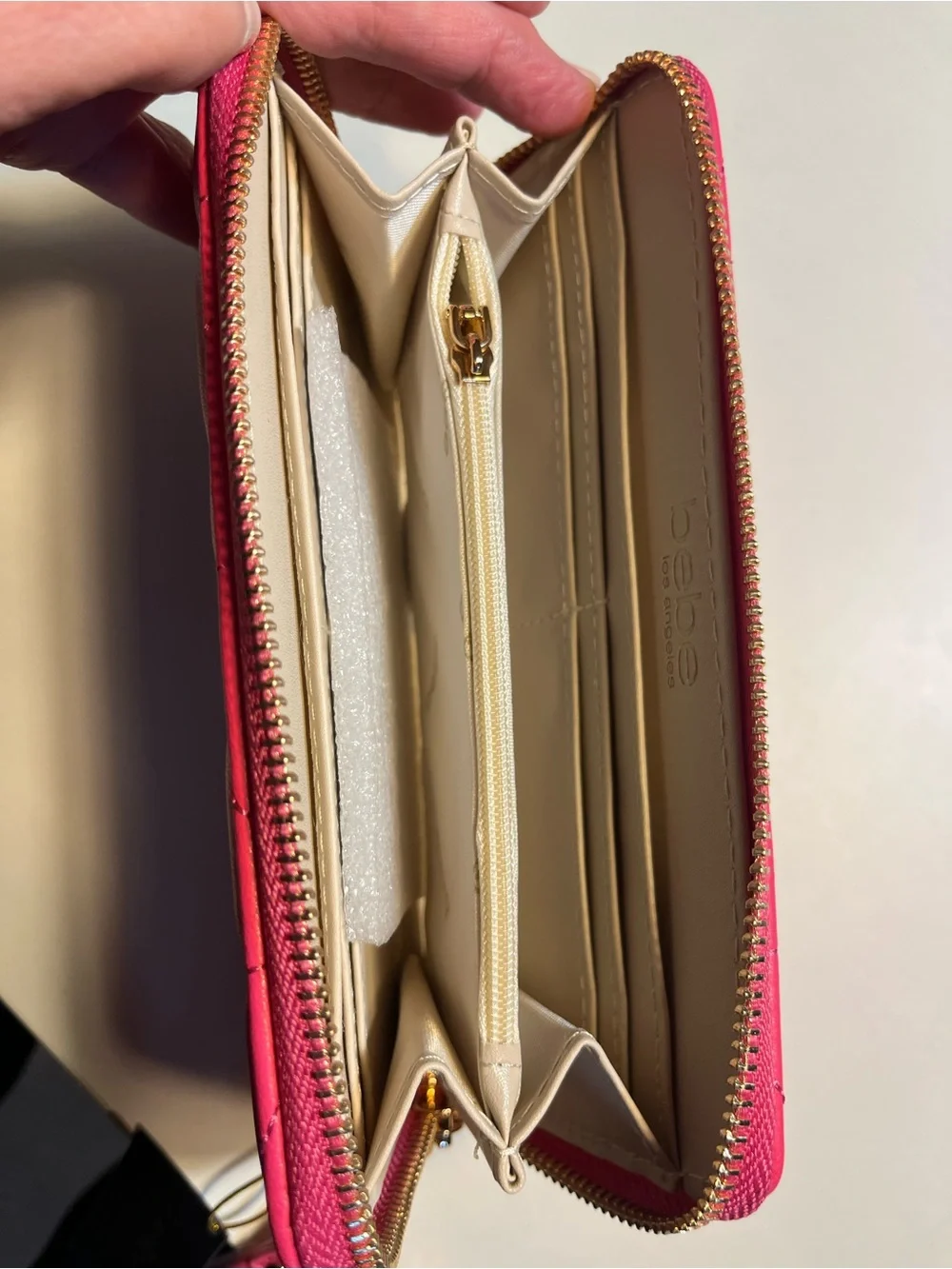 bebe Pink Quilted Wristlet Wallet with Crystal Logo NWT